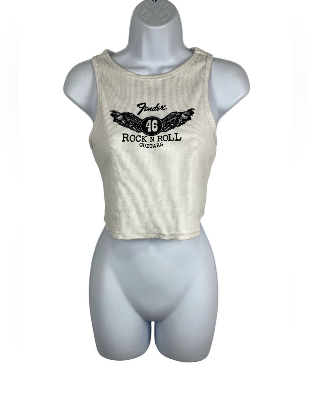 Fender White/Black Ribbed Cropped Tank Top